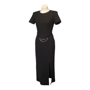 Vintage 90s Black Dress With Silver Tone Accent Around Waist Size 4